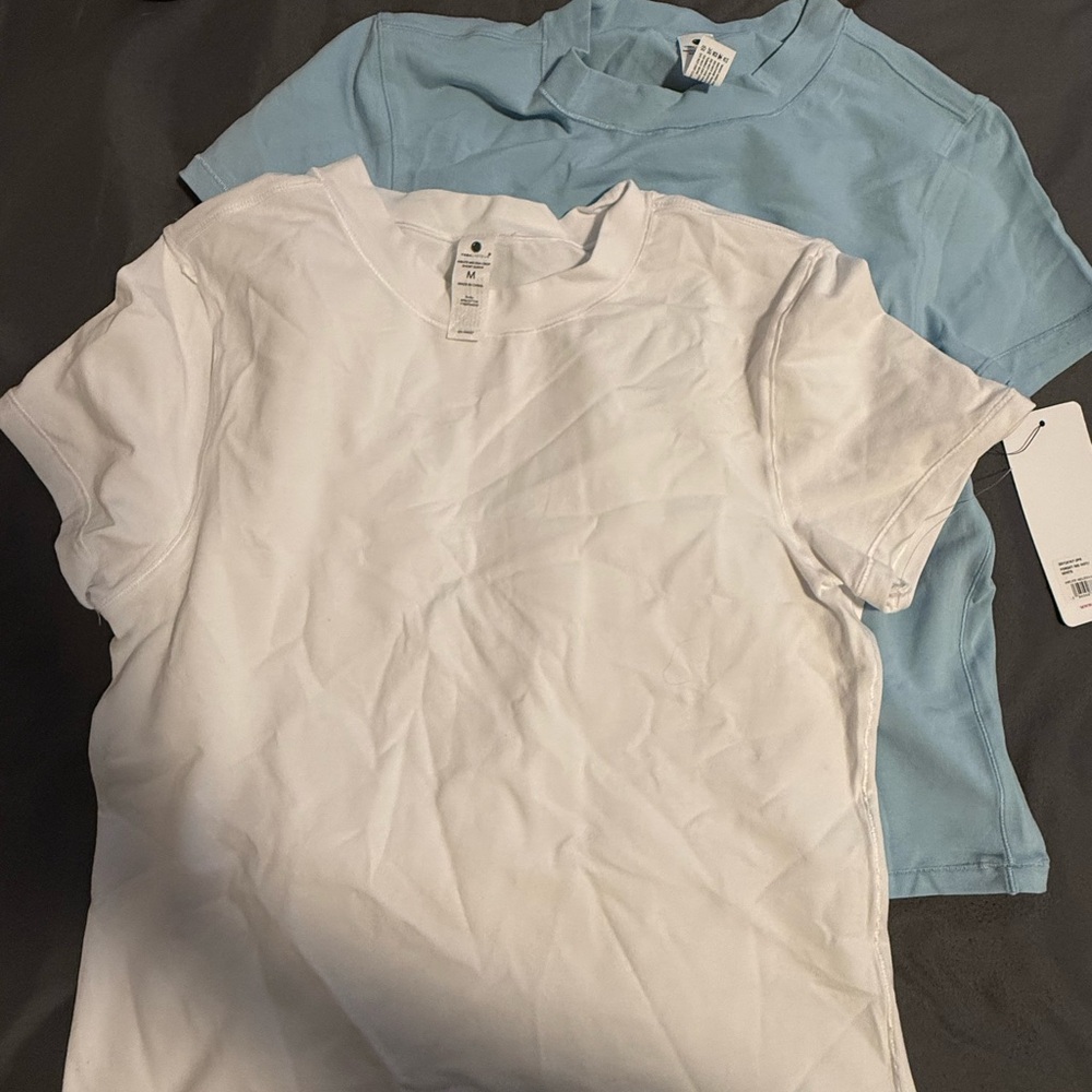 2pk Yogalicious White and Light Blue Athletic T-Shirts